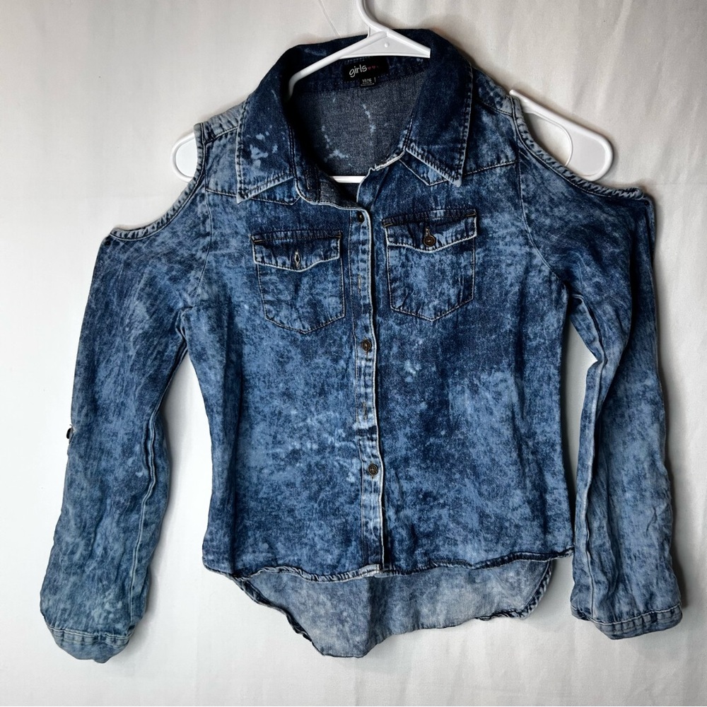 Girls Stylish Kids Denim Jacket with Cold Shoulder Design Size 14/16